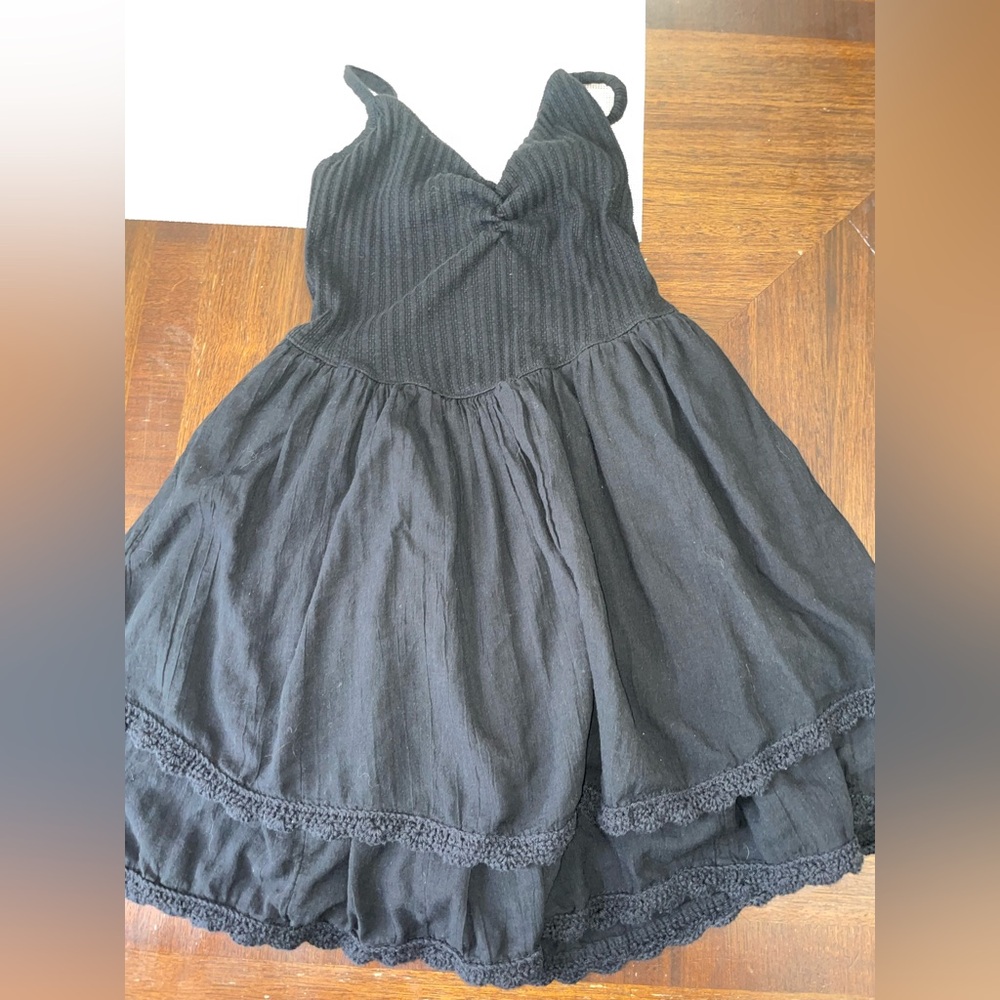 Aerie Black Ribbed Babydoll Mini Dress Lace Trim Small